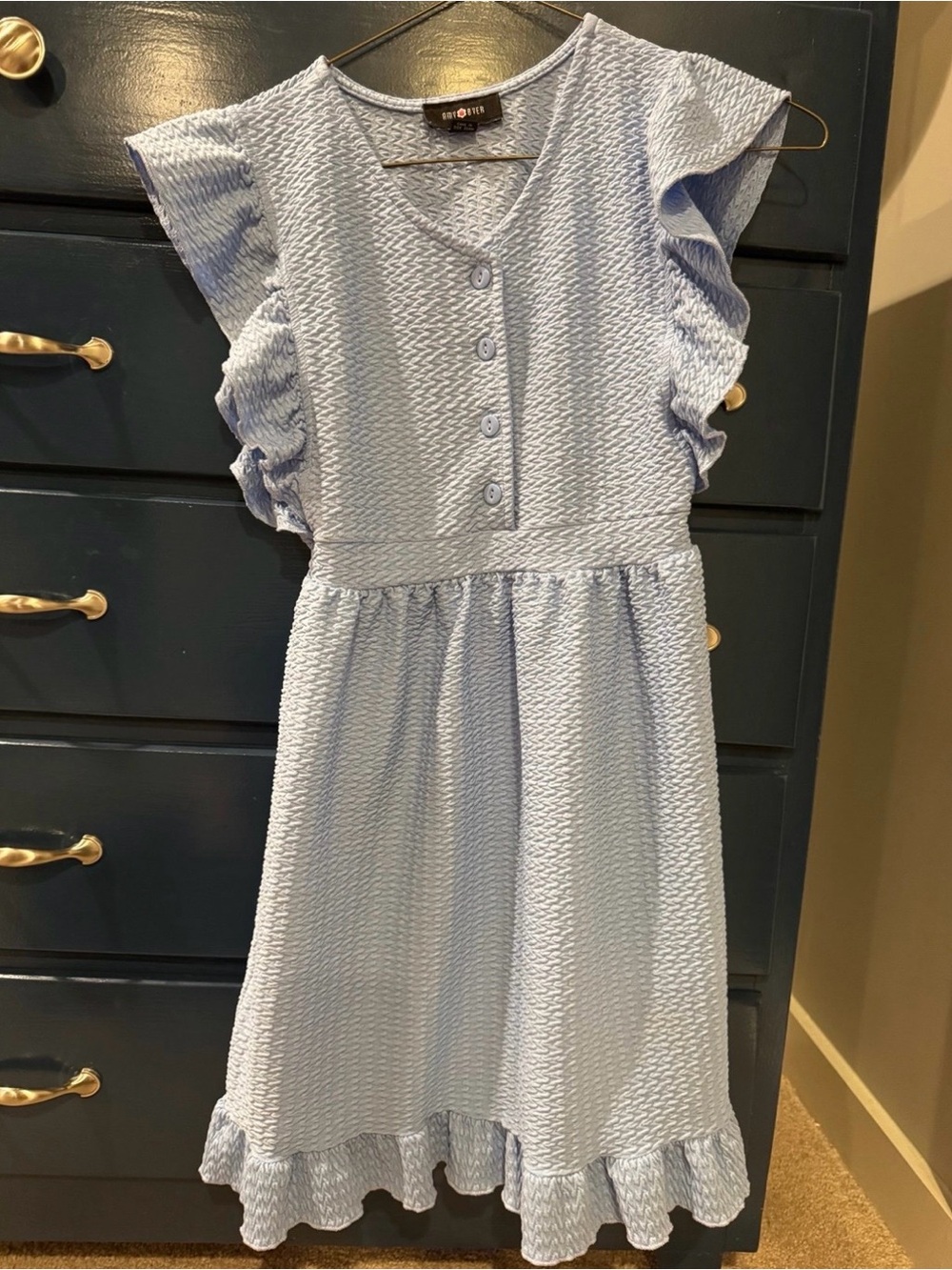 Amy Byer Light Blue Textured Ruffle-Sleeve Dress